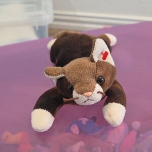 Vintage TY Beanie Baby POUNCE Brownn Cat 7" 1997